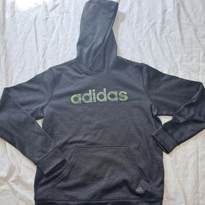 Womens Adidas Dark Gray Neon Green Pullover Hoodie Sweatshirt Large